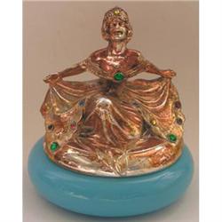 Art Nouveau Rhinestone & Metal Lady Powder Jar #1958885