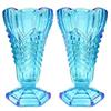 Image 1 : Davidson Glass Ice Blue Chevron Vases (2) #1959009