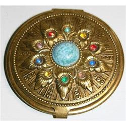 Egyptian Revival Brass & Glass Jeweled Compact #1959113