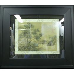 House & Boat in Water Chinese painting on cloth#1968813