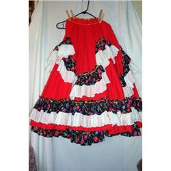 Vintage Red/Black Calico Folkloric Skirt #1968854