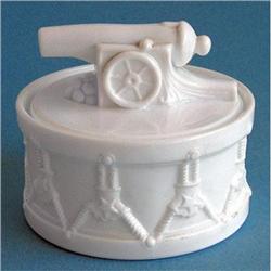 PORTIEUX Milk Glass Toy Cannon on Drum #1969010