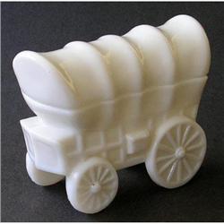 Milk Glass PRAIRIE SCHOONER Powder Jar #1969104