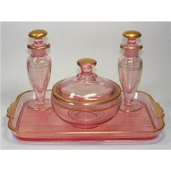 Rose Pink Paden City Glass Perfume Bottle Set #1969119