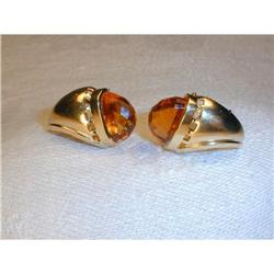 Estate 14K YG Gold Faceted Citrine Earrings #1969385