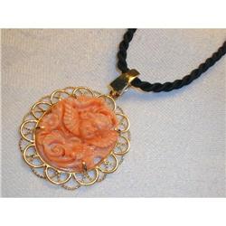 Estate 14K YG Gold Carved Coral Angel Pendant #1969386