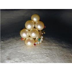 Estate 14K YG Diamond Cultured Pearl Ruby Ring #1969413