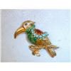 Image 1 : Estate 14K Enamel Ruby Turquoise Parrot Brooch #1969443