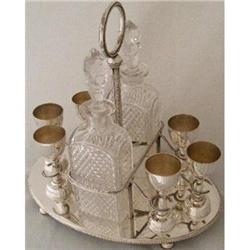 Liquor Set Silver Plate & Crystal c1910 #1969671