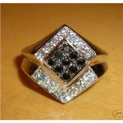 Mens 14K White Gold WHITE/BLACK Diamond Ring #1969679