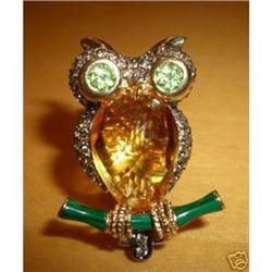 18K Yellow Gold Diamond OWL Ring Pendant #1969704
