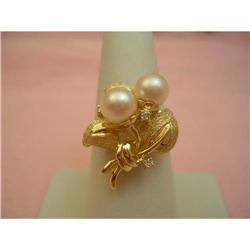 Vintage Pearl and Diamond Flower Bouquet Ring #1969754