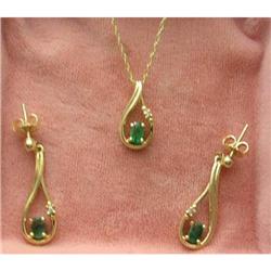 Estate Emerald and Diamond Pendant and Earrings#1969757