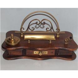 Wood & Brass Inkstand inkwell Recycled Craft #1991734