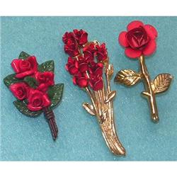 Set of Three Valentine Red Rose Brooches #1992190