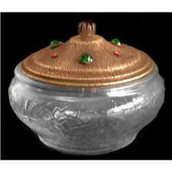 Dermay Glass Jeweled and Brass Dresser Jar #1992225