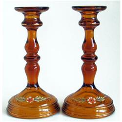 Decorated Depression Glass Candlesticks #1992230