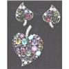 Leaf shaped multi jeweled pin and earrings #1992831