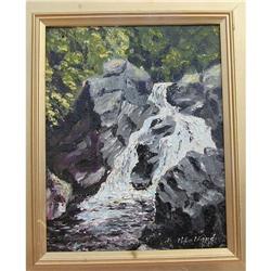 ?Waterfall? Oil on Board Artist Signed #1992994
