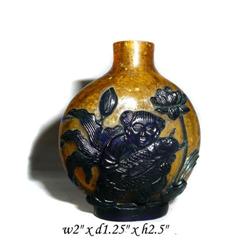 Yellow Base Blue Overlay Peking Glass Snuff #1993026