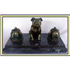 Image 1 : SIGNED MARBLE DESK SET INKWELL BRASS BULLDOG #2018113