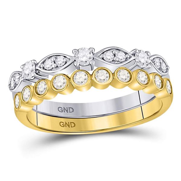 Diamond 2-piece Stackable Band Ring 1/2 Cttw 10kt Two-tone Gold