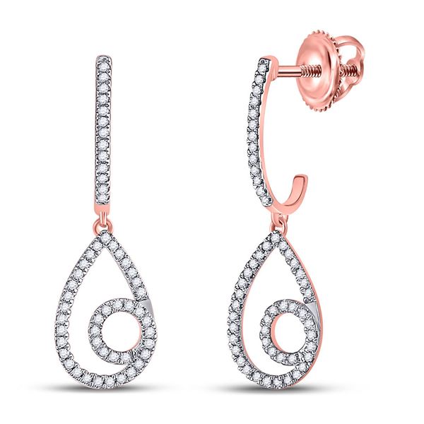 Diamond Curl Teardrop Dangle Earrings 1/4 Cttw 10kt Rose Gold