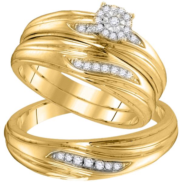 Diamond His Hers Matching Trio Wedding Engagement Bridal Ring Set 1/5 Cttw 10k Yellow Gold