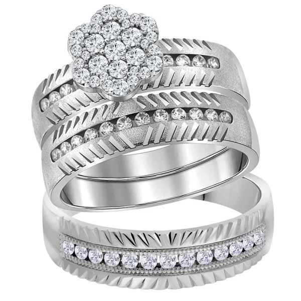 His Hers Diamond Cluster Matching Wedding Set 3/4 Cttw 14kt White Gold