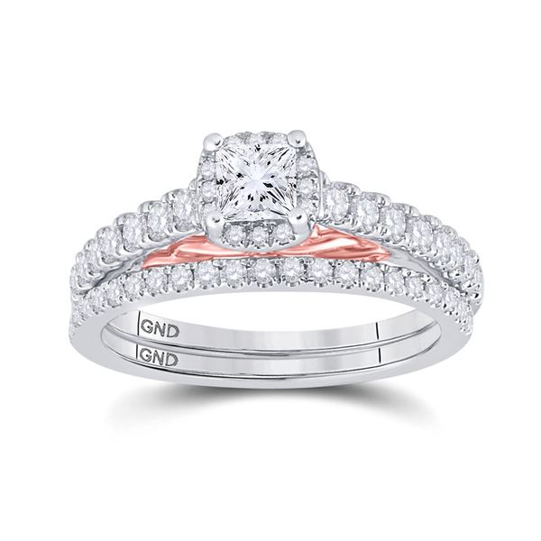 Princess Diamond Bridal Wedding Ring Band Set 7/8 Cttw 14kt Two-tone Gold