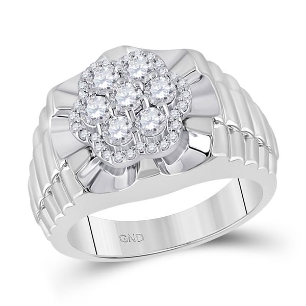 Mens Diamond Scalloped Cluster Ring 1 Cttw 10kt White Gold