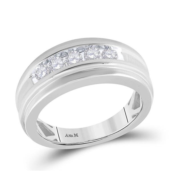 Channel-set Diamond Mens Wedding Band 1/2 Cttw 14k White Gold