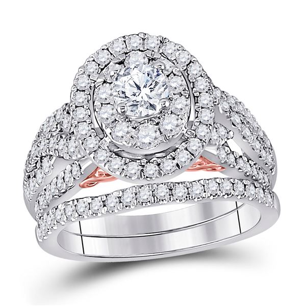 Diamond Bridal Wedding Ring Band Set 1-1/2 Cttw 14kt Two-tone Gold