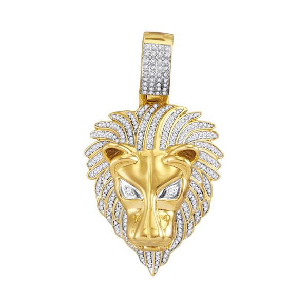 Mens Diamond Lion Head Animal Charm Pendant 7/8 Cttw 10kt Yellow Gold