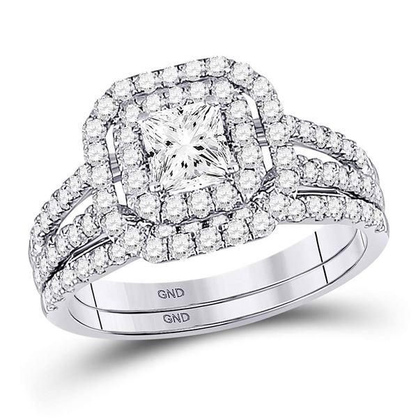 Princess Diamond Bridal Wedding Ring Band Set 1-1/2 Cttw 14kt White Gold