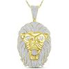 Image 1 : Mens Diamond Lion Face Mane Charm Pendant 1-1/4 Cttw 10kt Yellow Gold