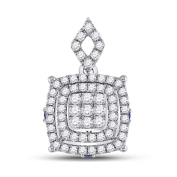 Diamond Square Cluster Pendant 1/2 Cttw 14kt White Gold