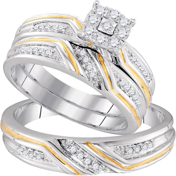 His Hers Diamond Cluster Matching Wedding Set 1/3 Cttw 10kt Two-tone Gold