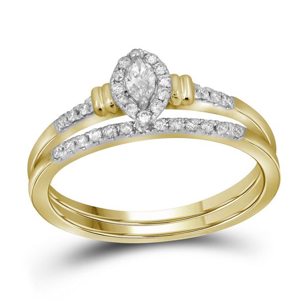 Marquise Diamond Bridal Wedding Ring Band Set 1/5 Cttw 10k Yellow Gold