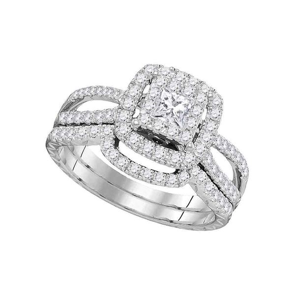 Princess Diamond Bridal Wedding Ring Band Set 1 Cttw 14K White Gold