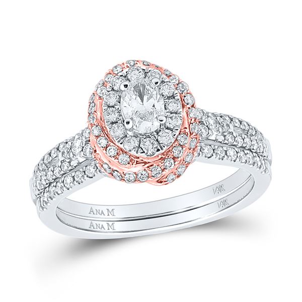 Oval Diamond Bridal Wedding Ring Band Set 1 Cttw 14kt Two-tone Gold