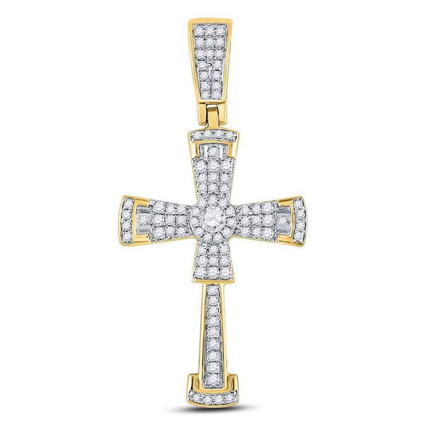 Mens Diamond Flared Cross Crucifix Charm Pendant 1/2 Cttw 10kt Yellow Gold