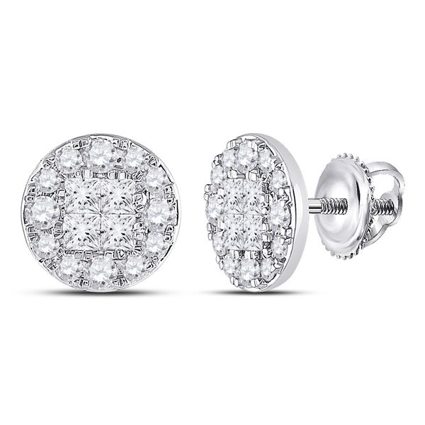 Princess Diamond Cluster Earrings 2 Cttw 14kt White Gold