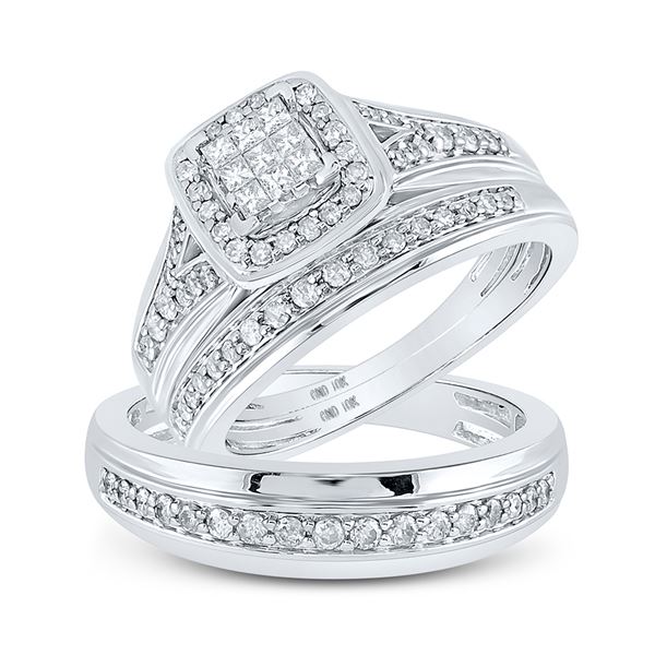 His Hers Princess Diamond Square Matching Wedding Set 3/4 Cttw 10kt White Gold
