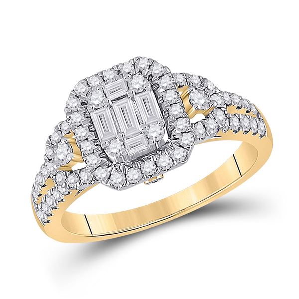 Baguette Diamond Cluster Ring 3/4 Cttw 14kt Yellow Gold