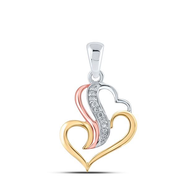Diamond Heart Pendant 1/20 Cttw Tri-Tone Sterling Silver