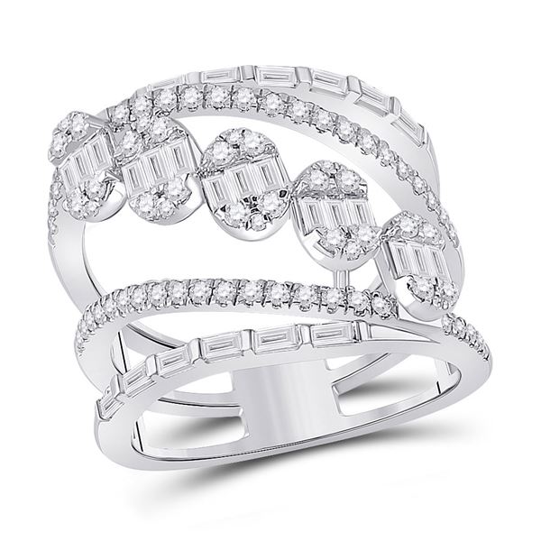 Baguette Diamond Spiral Cluster Fashion Ring 1-3/8 Cttw 14kt White Gold