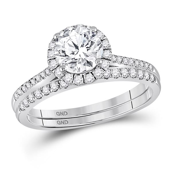Diamond Bridal Wedding Ring Band Set 1-3/8 Cttw 14kt White Gold