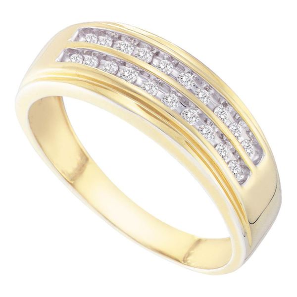 Mens Diamond Wedding 2-Row Band Ring 1/4 Cttw 14kt Yellow Gold