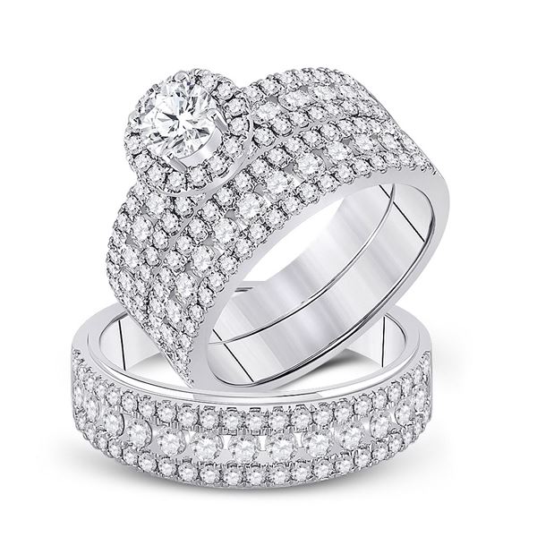 His Hers Diamond Solitaire Matching Wedding Set 3 Cttw 14kt White Gold